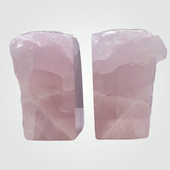 Pink Crystal Bookends Rose Quartz Stone w Natural Black Tourmaline Markings (AM) - Picture 7 of 10